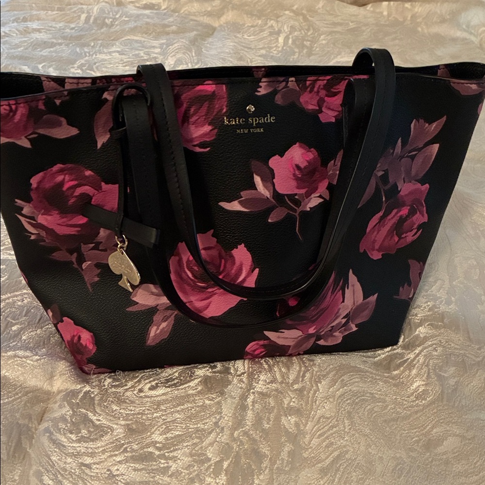 Kate Spade Black and Purple Rose Tote